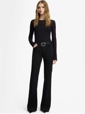 7 For All Mankind Dojo Trouser Jeans 28 Black Flared Boho Western Minimal Chic